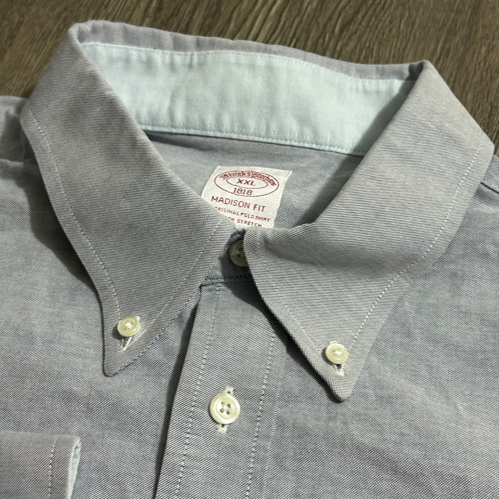 Brooks Brothers Button Down XXL Blue Madison Fit Non-Iron Stretch Long Sleeve - Picture 3 of 7